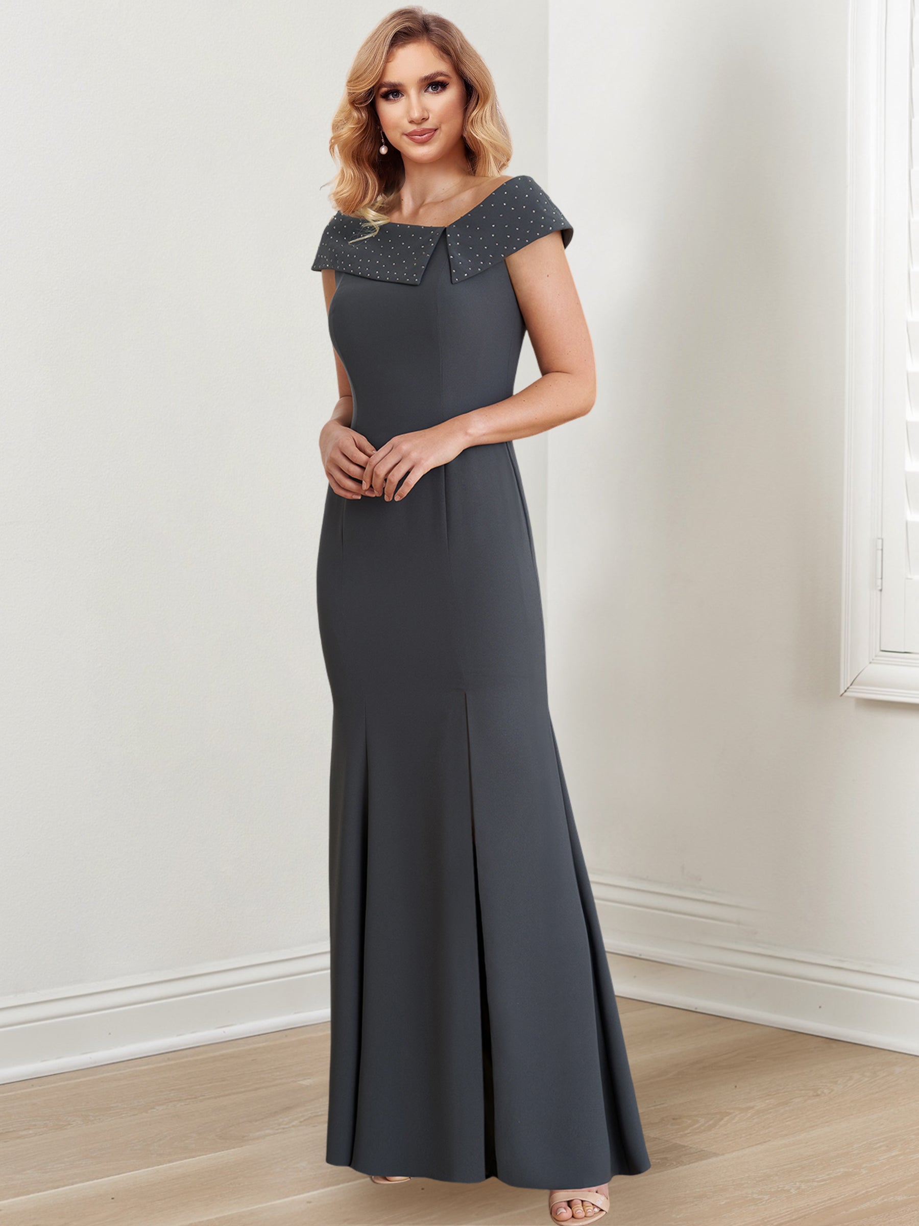 Etui-/Säulenkleid mit Rundhalsausschnitt, bodenlang, für die Mutter der Braut 