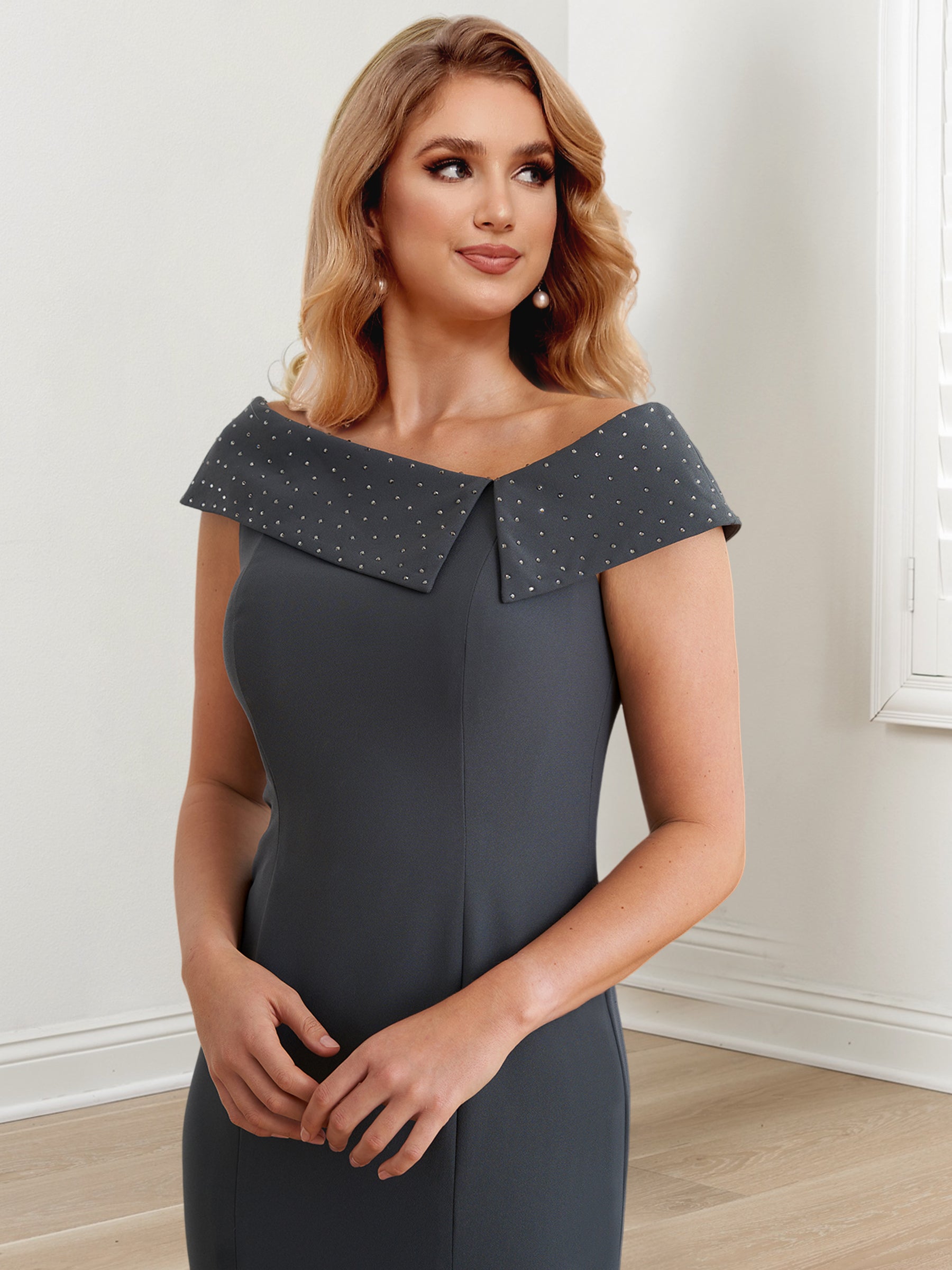 Etui-/Säulenkleid mit Rundhalsausschnitt, bodenlang, für die Mutter der Braut 