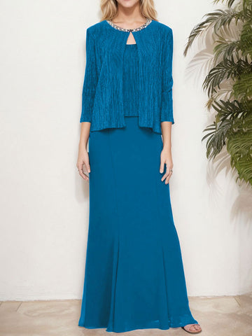 Vestido de dos piezas con efecto metalizado y chaqueta