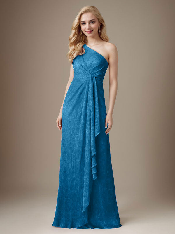 Rubinrotes Etuikleid mit One-Shoulder-Schulter und Metallic-Mesh-Optik, Brautmutterkleid