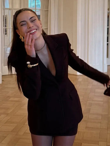 Burgunder Revers Blazer Minirock Büro Zweiteiler 