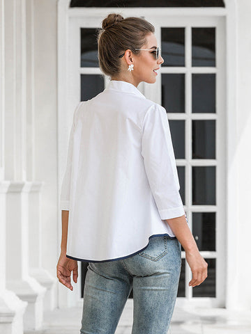 Casual Three-Quarter Sleeves Loose Embroidered Stand Collar Blouses&Shirts Tops