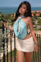Sexy Solid Draped Shell Button Halter Top