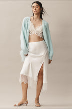 Ruffled Tulle Knit Long-Sleeve Cardigan