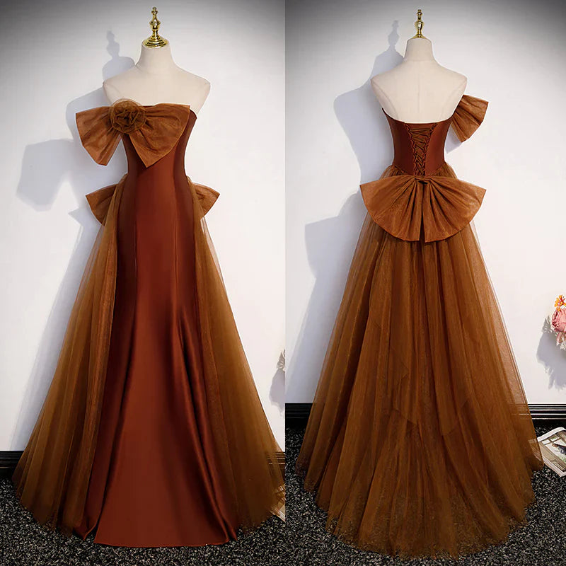 Meerjungfrauen-Tüll-Satin-Trägerloses langes Partykleid Abendkleid Ballkleid