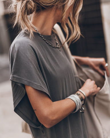 Simple and Effortless Open Sleeve Slit Oversized T-shirt Midi Dress