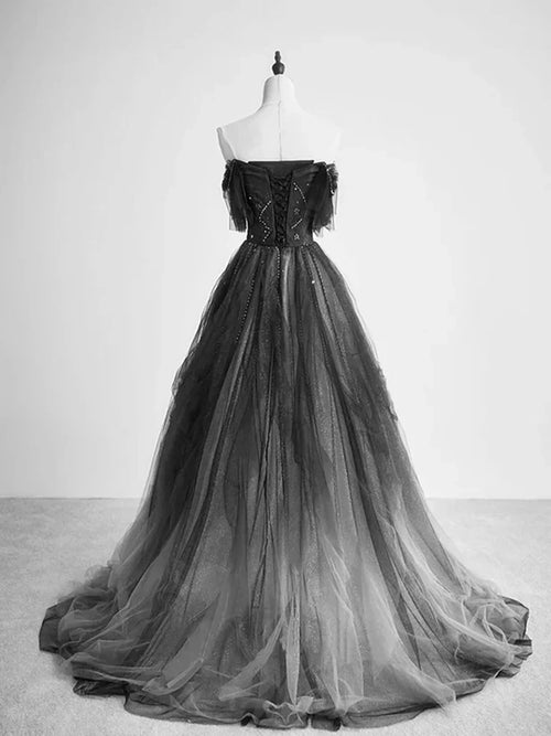 A-Line Tulle Ballgown Long Party Dress Beadings Evening Dress Prom Dress