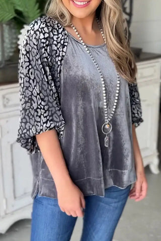 grey leopard velvet blouse