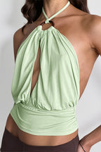 Solid Hollow Waist Slim Halter Top