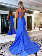Vestido de fiesta de jersey con tirantes finos y corte sirena