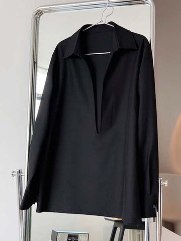 Long Sleeves Loose Solid Color Lapel Blouses