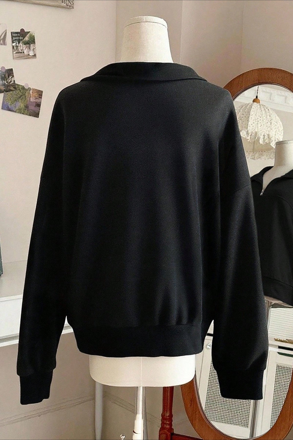 Solid Half Zip Loose V-Neck Sweatshirts