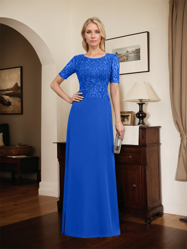 A-Linien-Kleid aus Chiffon mit Pailletten und Rundhalsausschnitt, bodenlang, für die Mutter der Braut