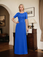 A-Linien-Kleid aus Chiffon mit Pailletten und Rundhalsausschnitt, bodenlang, für die Mutter der Braut