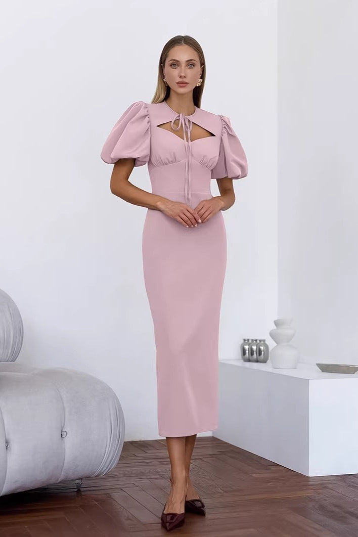 Elegant Sexy Puff Sleeve Bodycon Maxi Dress