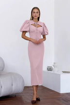 Elegant Sexy Puff Sleeve Bodycon Maxi Dress