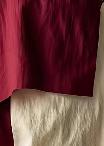 Französisches, weinrotes, asymmetrisches Patchwork-Baumwolltop mit Armbandärmeln 