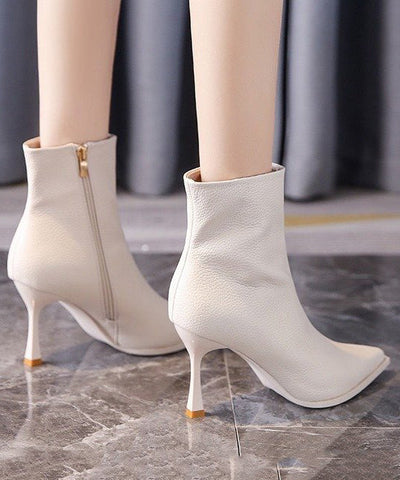 Rose Stiefel Stiletto Schaffell Mode Spleißen Reißverschluss Spitze Zehe 