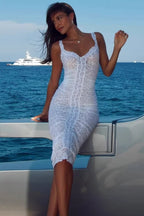 Sheer Lace Cami Slim Midi Dress