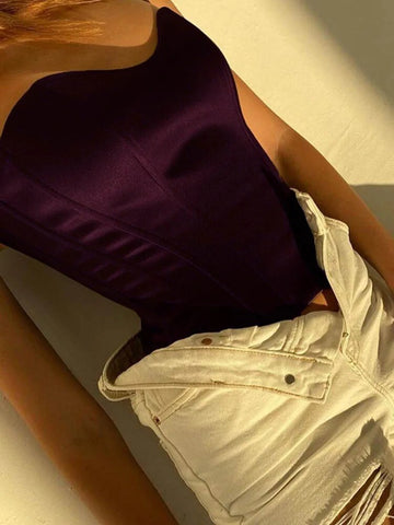 Tops de tubo sexis para mujer, lisos, sin mangas, ajustados, con corsé, top corto informal elegante de verano 2024, chaleco sin tirantes para mujer 