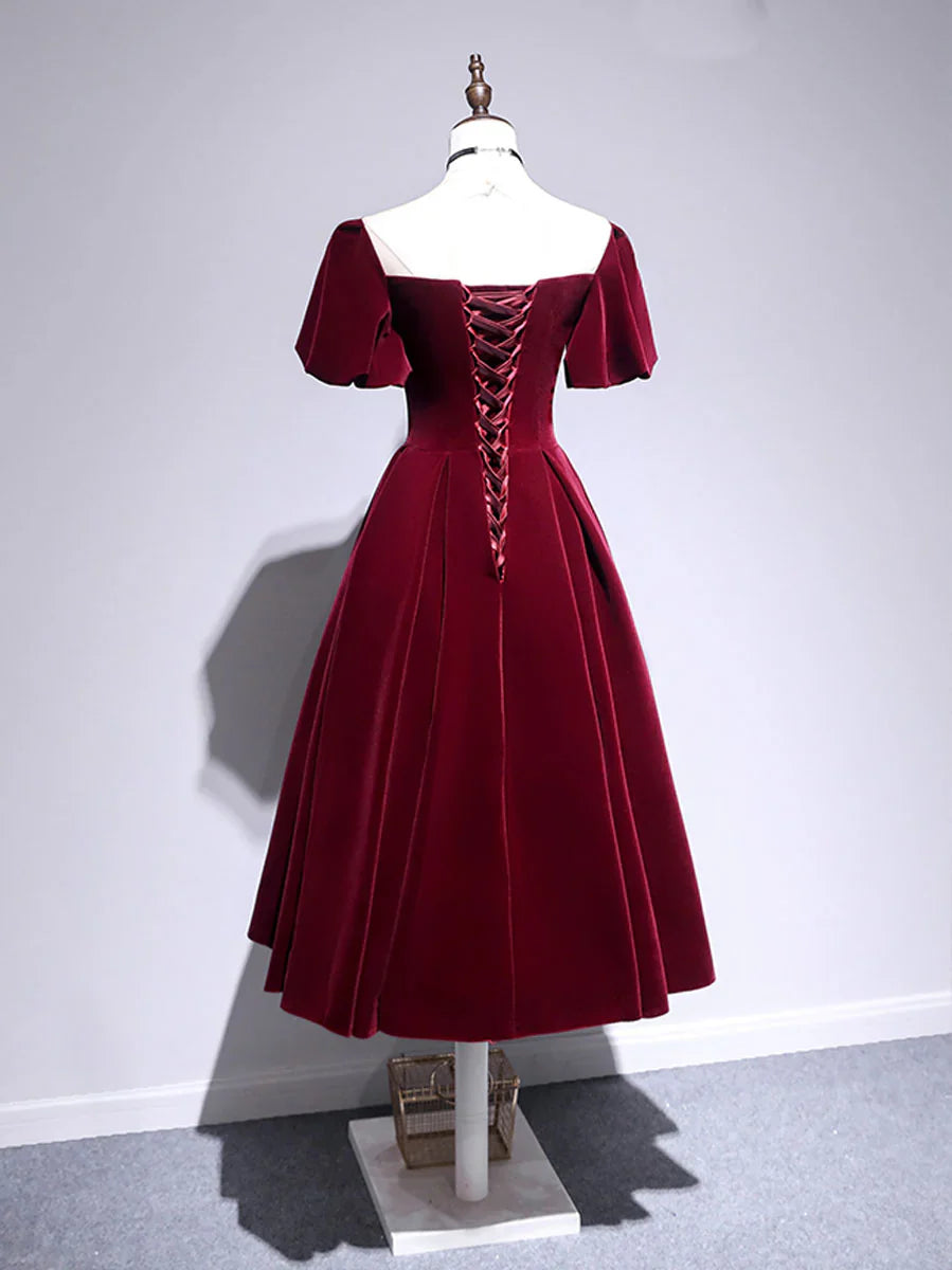 A line Velvet Tea Length Prom Dresses Velvet Bridesmaid Dresses