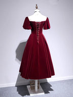 A line Velvet Tea Length Prom Dresses Velvet Bridesmaid Dresses