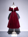A line Velvet Tea Length Prom Dresses Velvet Bridesmaid Dresses