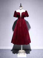 A line Velvet Tea Length Prom Dresses Velvet Bridesmaid Dresses
