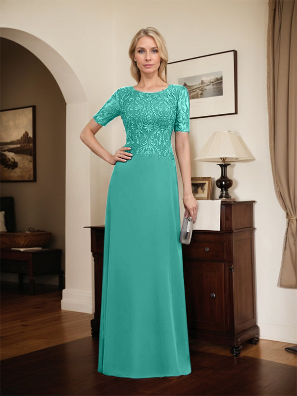 A-Linien-Kleid aus Chiffon mit Pailletten und Rundhalsausschnitt, bodenlang, für die Mutter der Braut