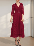 A-Linien-Chiffonkleid mit V-Ausschnitt und Teelänge für die Mutter der Braut