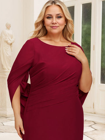 Vestido de gasa para madre de la novia con escote barco, corte trompeta/sirena, largo hasta el suelo, con pliegues 