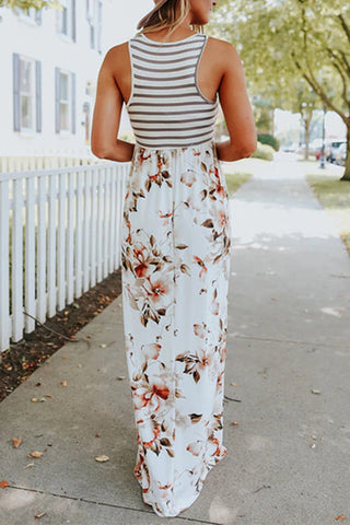 Vestido largo sin mangas con estampado floral y rayas de Meridress