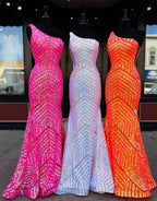 Vestido de fiesta de sirena con lentejuelas y un solo hombro