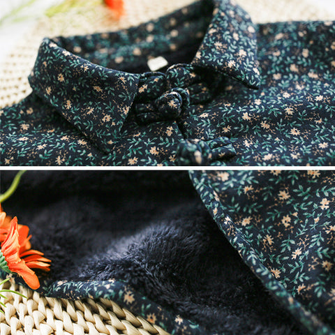 Vestido retro de invierno de lino y algodón con estampado floral 