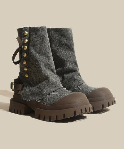 Blaue Plateau-Jeansstiefel aus Rindsleder 