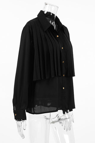 Elegante Blusen mit Knöpfen und Plissiertem Umlegekragen 