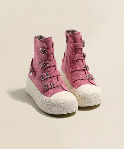 Botas casuales de lona con plataforma para mujer, color rosa 