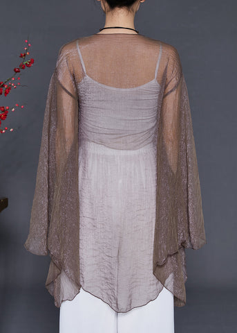 Cárdigan de seda marrón con mangas asimétricas 