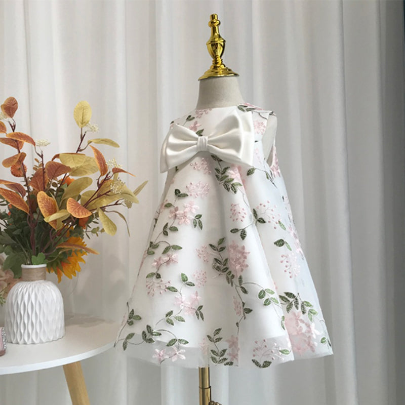 Vestido para niña pequeña, fiesta de cumpleaños, estampado de flores, lazo, vestido de comunión 