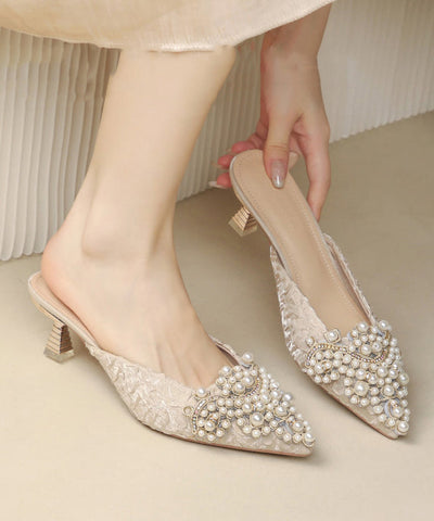 Sandalias elegantes de tacón alto con tiras azules y punta puntiaguda con cuentas 