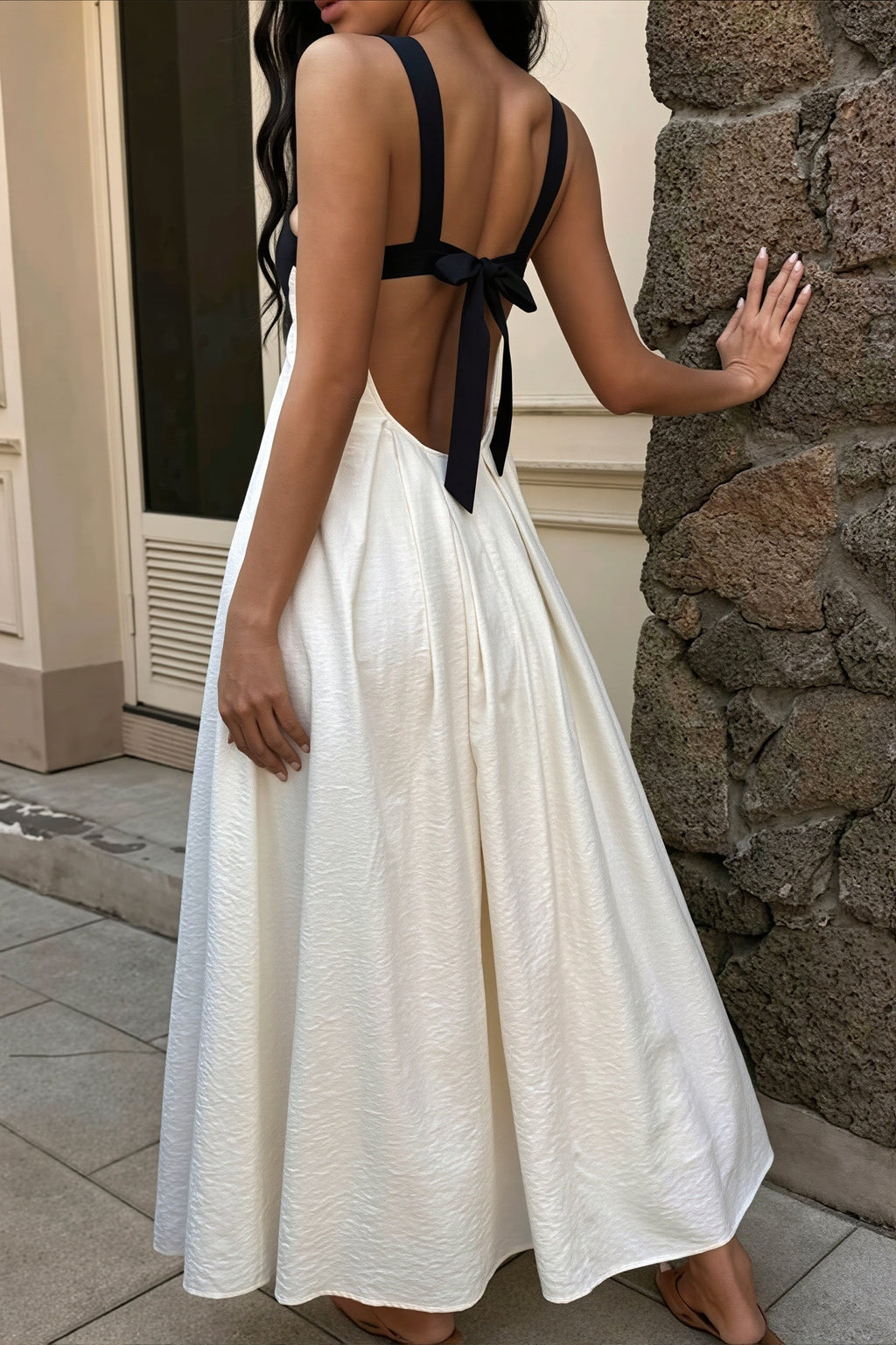 Elegant Color Block Backless Maxi Dress