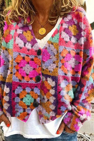 Knitted Long Sleeved Cardigan with Fun Printed Buttons