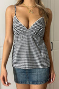 Minimalist Casual Plaid Tie Cami Top