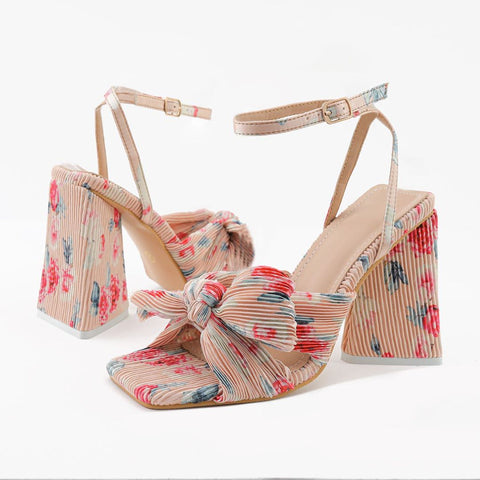 Bow Knot Chunky Heel Sandals