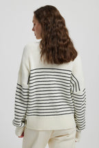 High Neck Striped Color Block Zip Pullover Sweater