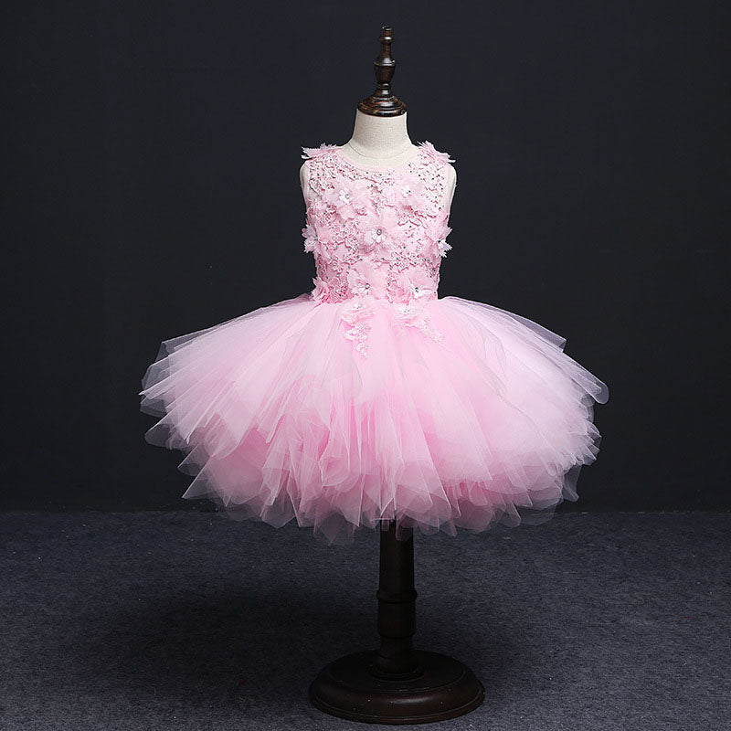 Vestido de comunión de verano para niñas, sin mangas, con bordado de lentejuelas, vestido de princesa con cola 