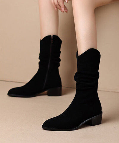 Botas gruesas con empalme de ante color caqui para mujer 