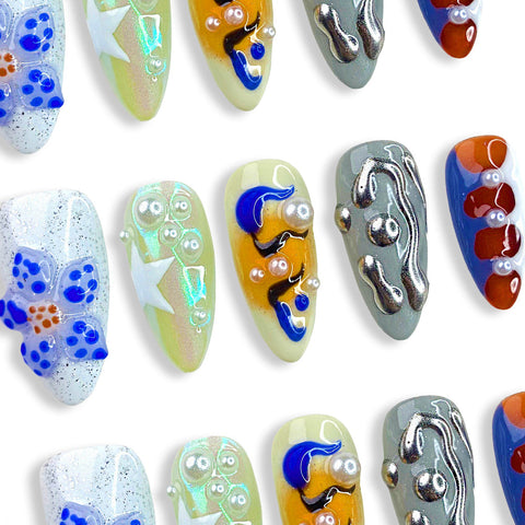 Blue Five Petal FlowerCarefully designed pure handmade press-on gel nails