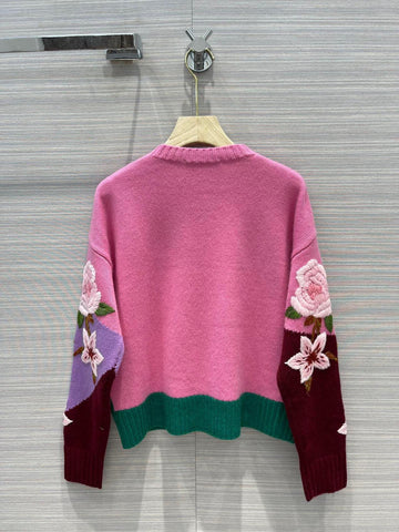 Precioso suéter de manga larga con flores bordadas 018 