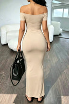 Off Shoulder Stretch Slim Sexy Bodycon Maxi Dress